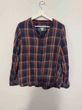L.L. Bean Navy Plaid Shirt with Red & Yellow Stripes